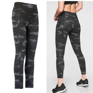 Athleta Leggings Womens Black Gray Camo Contender Powerlift Athletic Pockets XS